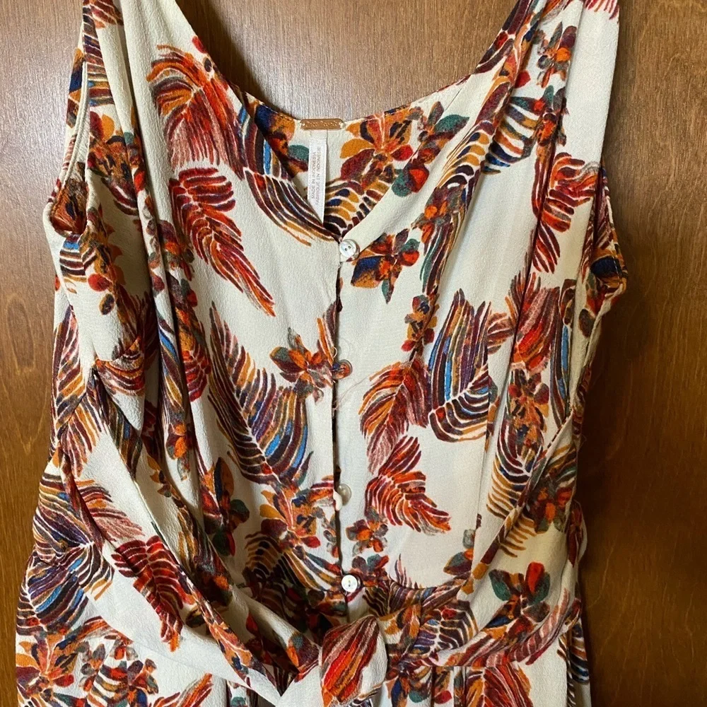 Free People Hot Tropics Cream Floral Wide Crop Leg Romper Jumpsuit—Size 8 - Picture 6 of 8